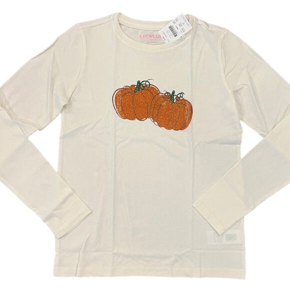 NWT J. Crew Girls' Ivory Glitter pumpkin Halloween Fall Graphic Tee - Picture 2 of 10